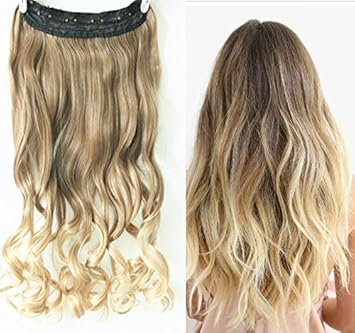 3 4 Full Head Clip In Hair Extensions Ombre One Piece 2 Tones Wavy