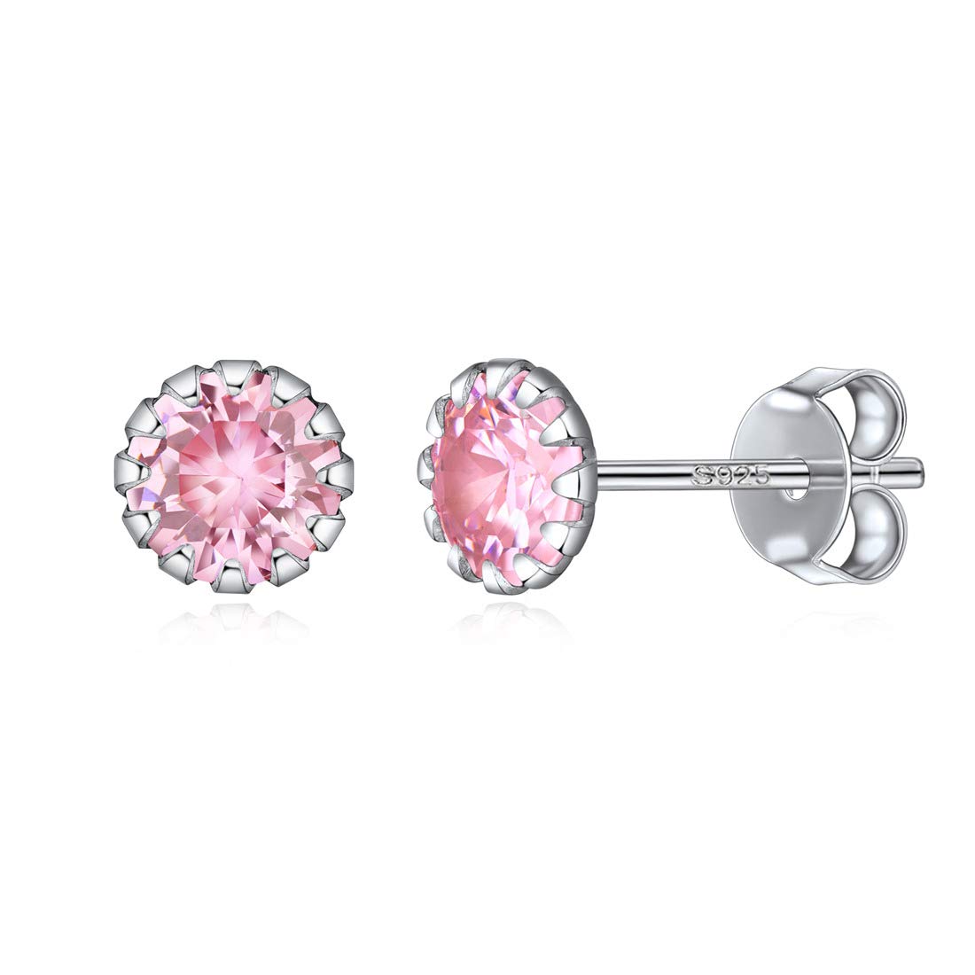 925 Sterling Silver Birthstone Earrings For Women October Pink Gemstone Jewelry Earrings Studs — image 1
