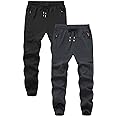 Muaney Boys Girls Joggers Cargo Pants with Zipper Pockets Elastic Waist School Casual Trousers