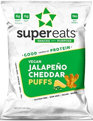 SuperEats High protein Puffs, Jalapeno Cheddar, 3 Ounce (Pack of 12)
