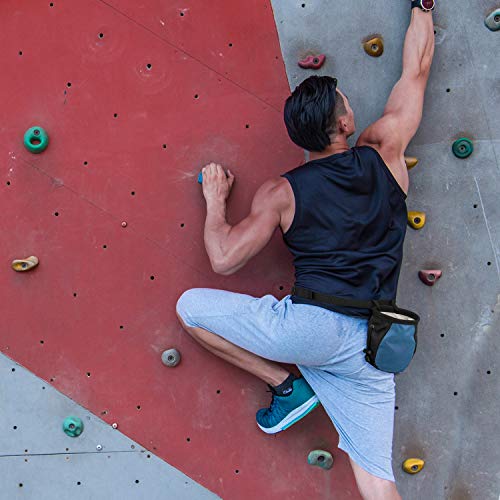 Rhino Valley Chalk Bag, No Leak Rock Climbing Strawstring Bag Drawstring Magnesia Sack with Adjustable Belt Carabiner for Gymnastics, Rock Climbing, Bouldering, Weight-Lifting - Black & Royal Blue - Thumbnail 7