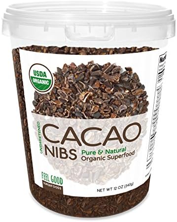Feel Good Superfoods USDA Organic Unsweetened Cacao Nibs 12 Ounces / Pure & Natural