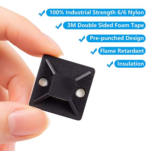Cable Tie Mounts, AdhesiveBacked, 1 Inch, for Cable Management, Cable