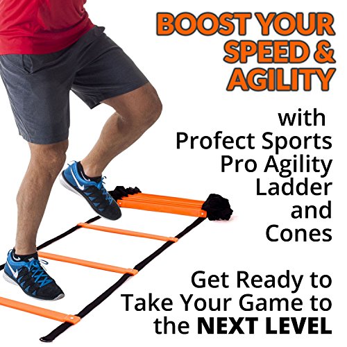 Pro Agility Ladder Cones - 15 ft Fixed-Rung Speed Ladder 12 Disc Cones Soccer, Football, Sports Training - Includes Heavy Duty Carry Bag, 4 Metal Stakes, 2 Agility Drills eBooks (Pink)