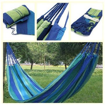 Ever Mall Outdoor Camping Canvas Fabric Portable Garden Hammocks Striped Ultralight Outdoor Beach Swing Bed with Strong Rope,Swing for Garden