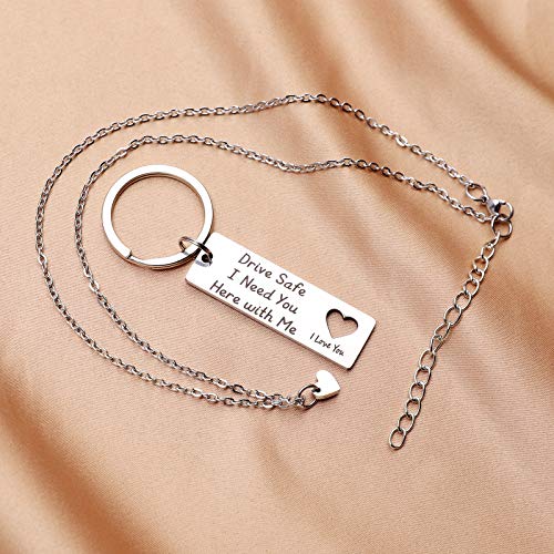 Drive Safe Keychain, Drive Safe I Need You Here with Me Gifts for Husband Dad Boyfriend for Valentines Day Father\'s Day Birthday Gift New Driver Keychain