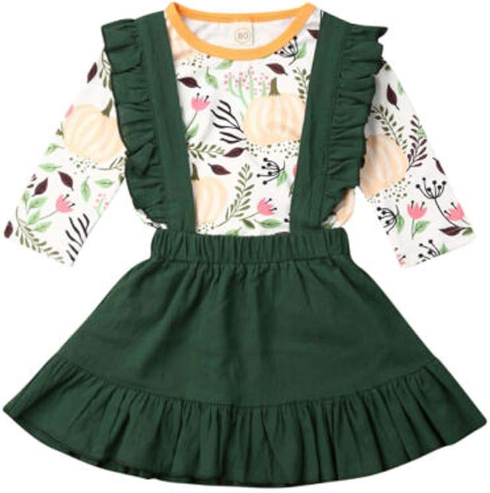 Baby Girls Strap Dress Suit Toddler Long Sleeve Pumpkin