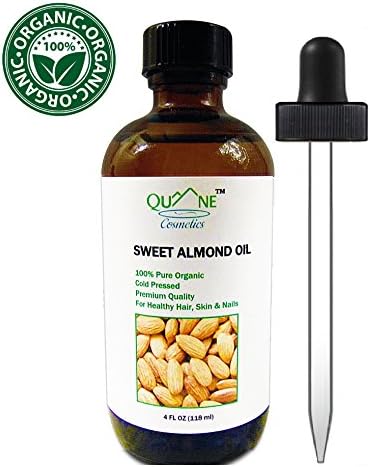 QUANE COSMETICS Organic Sweet Almond Oil | 100% Pure, Cold Pressed, & Hexane Free for Soft Moisturized Skin & Hair 4 fl oz