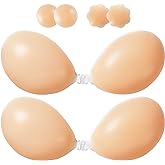Premillow Adhesive Bra Strapless Sticky Bra Push Up 2 Pairs Invisible Silicone Bras with Pasties Nipple Covers for Women