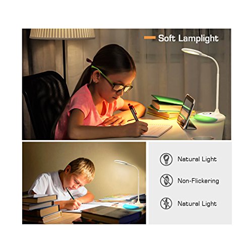 MoKo LED Desk Lamp with Dimmable Color, Portable Reading Table Light with built-in 1800mAh rechargeable battery, Flexible Gooseneck, Touch Control, For Kids Study Home Office -White