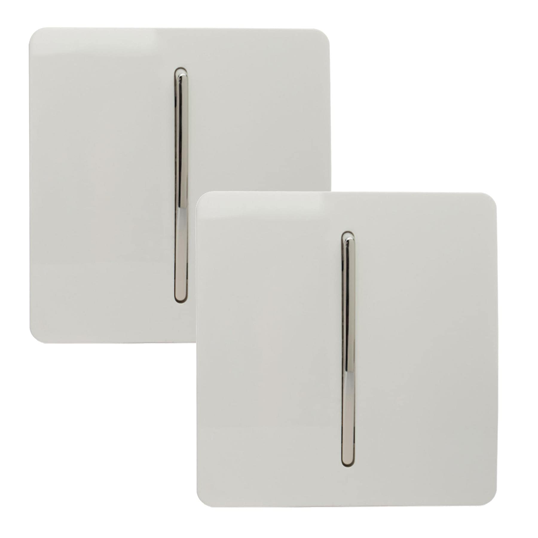 Trendi 1 Gang 2 Way Artistic Modern Glossy 10 Amp Rocker Tactile Light Switch Ice White (2 Pack)