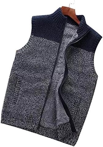 fanhang Men's Cardigan Sweater Vest With Fake Fur Lining and 2 Side Pocket (Navy, XXXL)