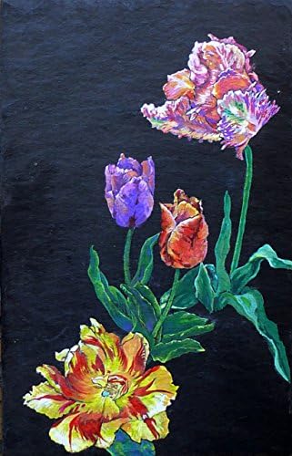 Original hand painted, Floral painting on used slate – Tulipe, unique piece