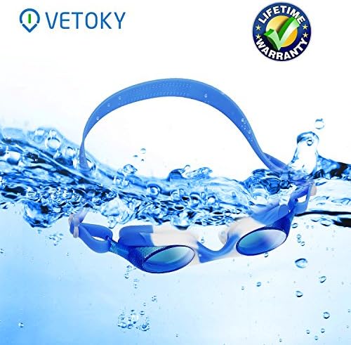 Vetoky Kids Swim Goggles—Kids Swimming Glasses for Children and Teenagers from Age 3 to 12 years old, Crystal Clear Swimming Goggles Anti-Fog UV Protection No Leaking
