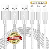 Ulimag Lightning Cable 3Pack 6FT Nylon Braided Certified iPhone Cable - USB Cord Charging Charger for Apple iPhone 7, 7 Plus, 6, 6s, 6+, 5, 5c, 5s, SE, iPad, iPod Nano, iPod Touch - (Silver)
