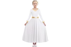 ELLYDOOR Girls Parise Dance Dress Long Sleeve Loose Fit Liturgical Worship Costume Metallic Gold Church Robe