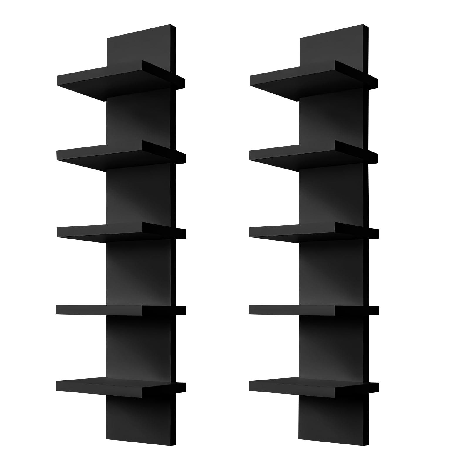 Photo 1 of YEXEXINM 2 Pack 5 Tier Wall Shelf Unit - Narrow Smooth Laminate Finish - Vertical Column Wall Decor Mount Floating Storage Home Decor Organizer Tall Tower Utility Shelf for Bedroom, Living Room(Black)