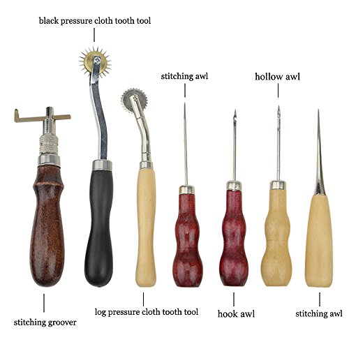 XLX 25PCS Leather Craft Hand Tool Kit Hand Stitching Sewing Tool Handy Stitching Needle Waxed Tread Awl Groover Kit for DIY Leather Stitching Craftwork Accessory - Thumbnail 4