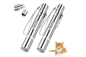 CHUQIANTONG 2 Pcs Cat Toy Laser Pointer Fun Playing Training Indoors Interactive Toys Presentation Clicker Pointer Teaching Pen USB Recharge 7 Adjustable Patterns Pet Chase Toy (Double)