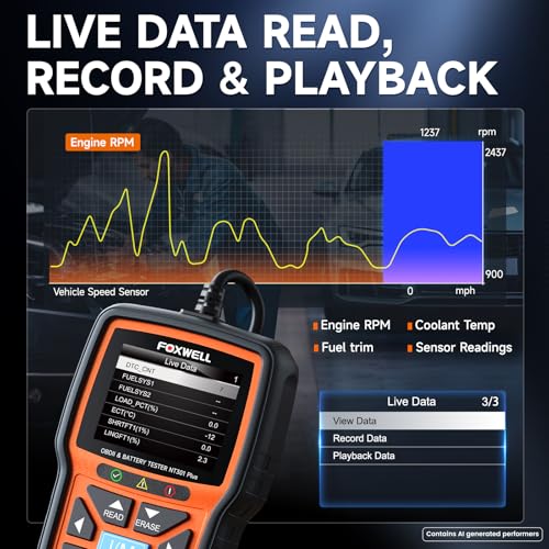 FOXWELL NT301 Plus OBD2 Code Reader Car Battery Tester 2-in-1, OBD2 Scanner Diagnostic Tool with Full OBDII Function, 12V 100-2000 CCA Battery Charging Cranking Test, I/M Readiness, Data Printing