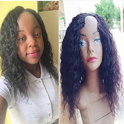 Short Human Hair Wig Brazilian Virgin Curly Hair Bob Wigs Curly U Part Wig for Black Women 2X4 Left Part (14 inches)