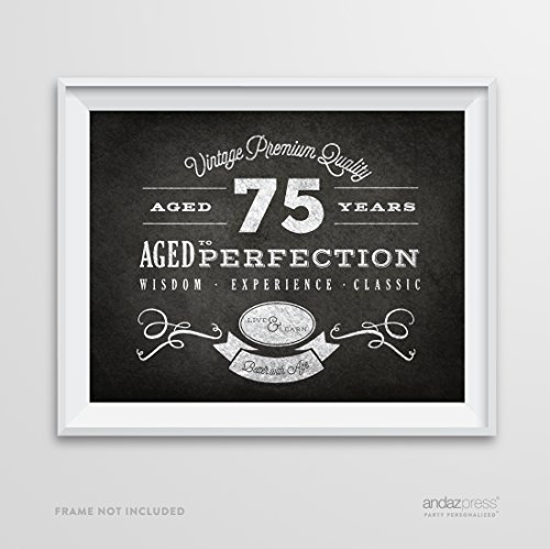 Andaz Press Milestone Birthday Wall Art Poster Signs, 75th Birthday Gifts, Decorations and Party Decor, Vintage 75 Years Chalkboard Print, 1-Pack
