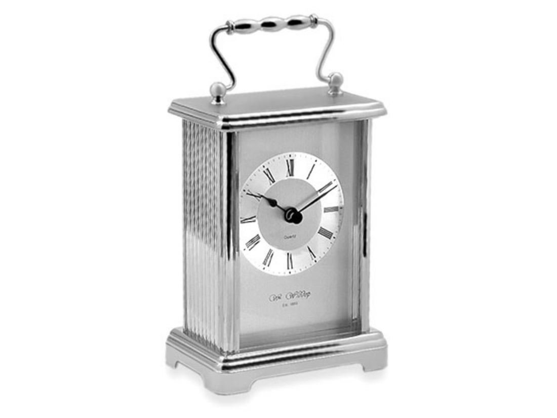 Widdop William Silver Finish White Dial Black Roman Numerals Carriage Clock