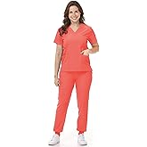 Mizzuco Scrubs Set for Women Nurse Uniform V-Neck Top and Drawstring Jogger Pants with Multi Pocket Nurse Workwear