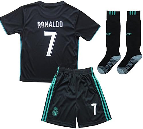 Xpbowy Youth Real Madrid #7 Ronaldo Kids Away Soccer Jersey &amp; Shorts Black Sizes (10-11 Years Old)