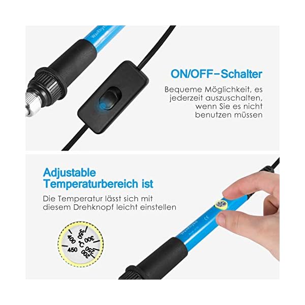 Lötkolben Set, WaxRhyed Lötkolben 60W mit Einstellbarer Temperatur, EIN/AUS-Schalter, 5 Lötspitzen, Lötkolbenständer und… – Bild 4