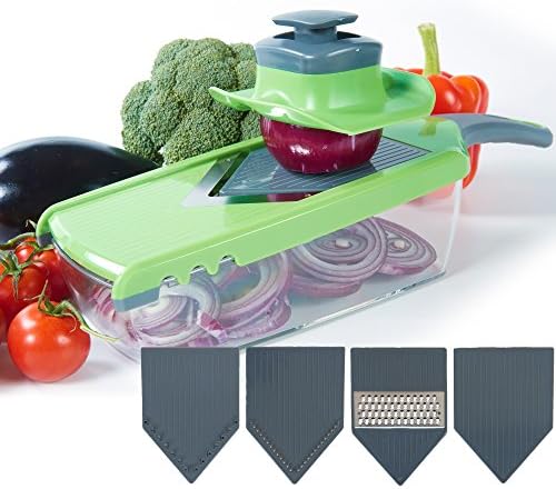 Upgraded | Mandoline V-Slicer - 6 Pieces Set - Food Slicer - Julienne Slicer - Vegetable Slicer - Potato slicer With Adjustable Blade Thickness And Food Container