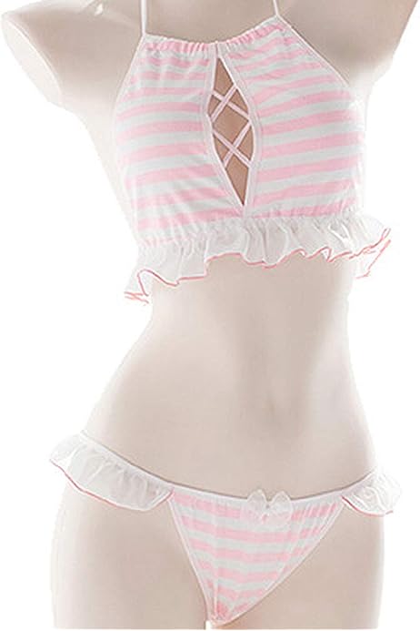 Amazon Com Womens Anime Swimsuit Lolita Japanese Cosplay Bikini Underwear Set Ruffle Pentagram Swimwear White Clothing