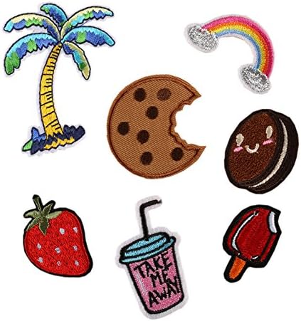 Hwafan Cute Cartoon Mix Food Vegetable Plant Sew On Iron On Badge Embroidered Motif DIY Decoration Applique for Jeans Clothing Tree