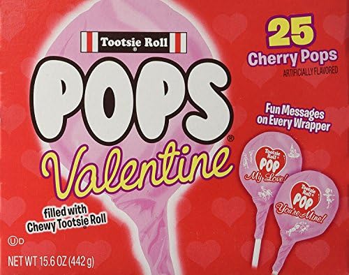Special Edition Tootsie Roll 25 Valentine Cherry Pops ~ Fun Messages on Every Wrapper (2 Pack)