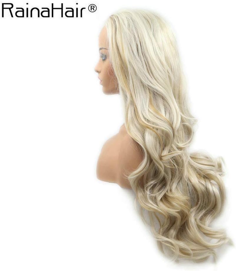 Mixed Blonde Highlight Synthetic Lace Front Wigs Women Long Wavy Wig Mixed Color Blonde Gold Body Wave Daily Wig Free Part 24inch - Image 4