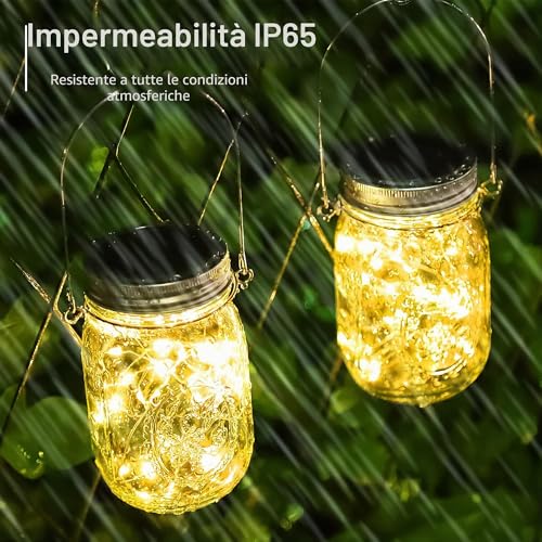 Solar Garden Lantern - 4 Light Chains 30 Bulbs Vase with Handle - IP65 Waterproof Solar Lamp Rustproof Outdoor Indoor - Decoration for Party, Wedding, Bar, Gazebo, Patio