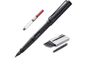 Boxiti Set - Lamy Safari Fountain Pen Charcoal, Fine Nib | 5 Black Ink Cartridges, Z28 Converter and Wipe
