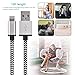 Cacoy Double Nylon Braided USB A Cable with Lightning Connector, MFi Certified iPhone Charger with Leather Strap for iPhone iPad, 10 Foot, White and Black
