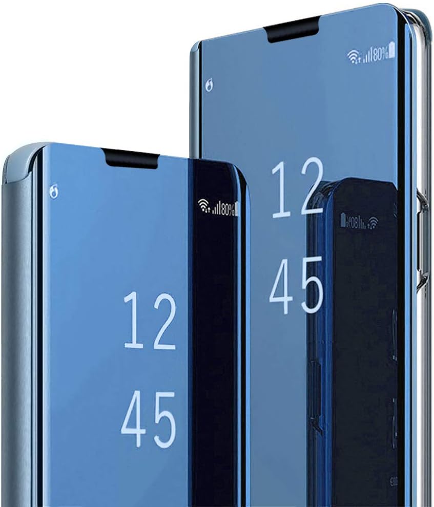 Mirror Case for Oppo A5S Cover, Luxury Translucent View Window Hard PC Flip Stand Protective Phone Cover (Blue)