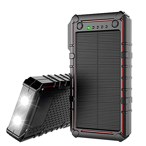 Solar Charger, Ayyie 15000mAh Solar Power Bank, 2-Port Output & 2 LED Flashlights Solar Phone Charger, Fast Charger Technology External Battery Pack for iPhone ipad Tablet Samsung HTC Android Phone