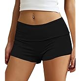 Dookttker Womens Fold Over Shorts Elastic Waist Y2k Lounge Shorts Cute Pajama Micro Bottoms Skinny Mini Sleepwear
