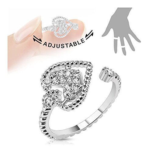 Heart Multi-Paved Gems Adjustable Rhodium Plated Brass Mid-Ring/Toe Ring (Sold Ind.)