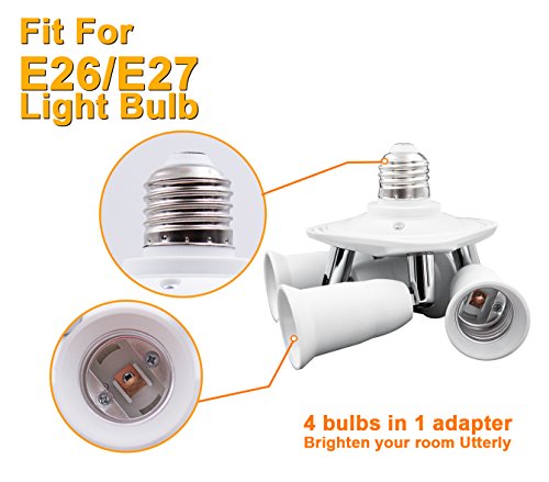 DiCUNO 4 in 1 E26/E27 Splitter Socket Adapter, E26/E27 Standard LED Bulbs Holder, Converter Chandelier Socket with 360 Degrees Adjustable 180 Degree Bending - Thumbnail 2