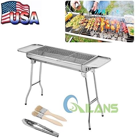 Party Griller 32" Stainless Steel Charcoal Grill - Portable BBQ Grill, Yakitori Grill, Kebab Grill, Satay Grill. Makes Juicy Shish Kebab, Shashlik, Spiedini on the Skewer