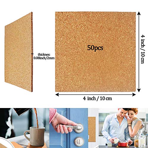 50 Stücke selbstklebende Kork-Quadrate,4"x 4" quadratische Kork-Untersetzer Selbstklebende Korkplatten für Untersetzer und Bastelarbeiten – Bild 4