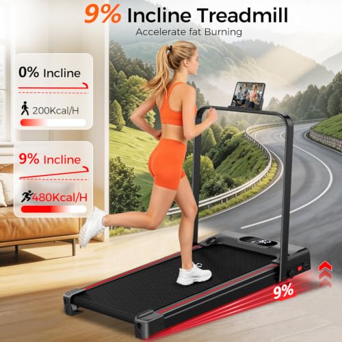 Walking Pad with 9% Incline, 4-in-1 Under Desk Treadmill with Handle Bar, 6.2 MPH Speed and 3.0 HP Motor, Compact Quiet Walking Machine for Home Office, 300 lb Capacity