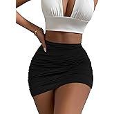 Afibi Women's Stretch High Waist Ruched Bodycon Double Layer Casual Mini Skirt