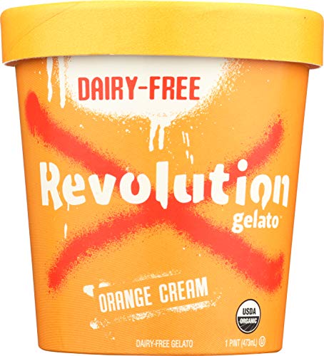 Revolution Gelato 6 Pack Pints: Sampler - 1 chocolate, 1 vanilla, 1 mango, 1 orange, 1 coffee, 1 cardamom; DAIRY-FREE · CERTIFIED ORGANIC · MADE FROM PLANTS · GLUTEN FREE · KOSHER · VEGAN · NO GMOS