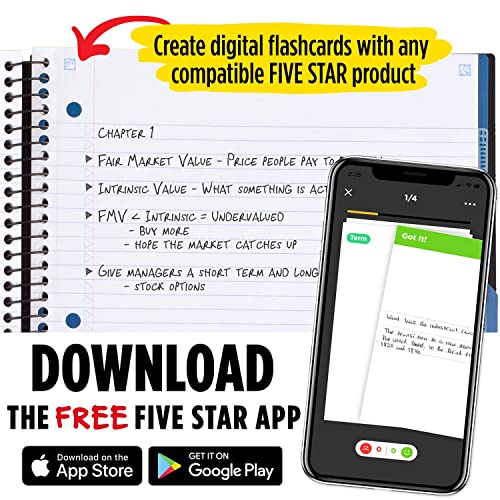 Five Star Advance Spiral Notebook + Study App, 3 Subject, College Ruled