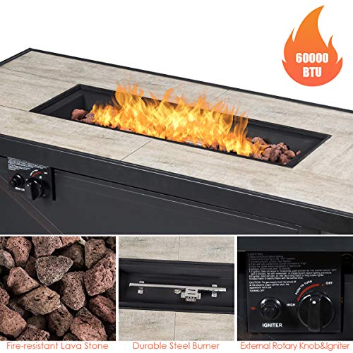 Giantex Gas Fire Pit Table w/Ceramic Tabletop, 42 Inch 60,000 BTU